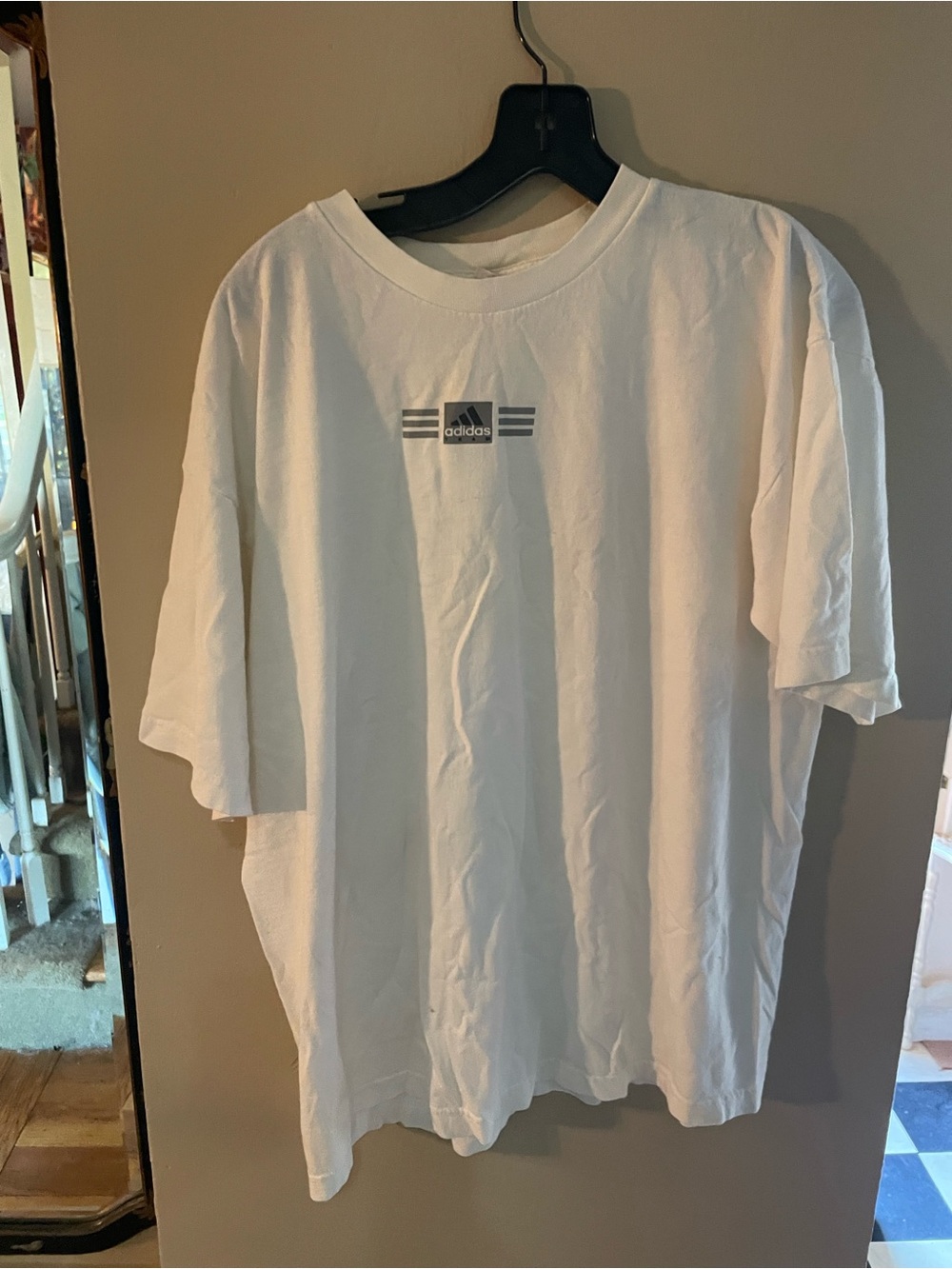 Vintage 90s adidas White Crewneck T-Shirt with Small Black Logo